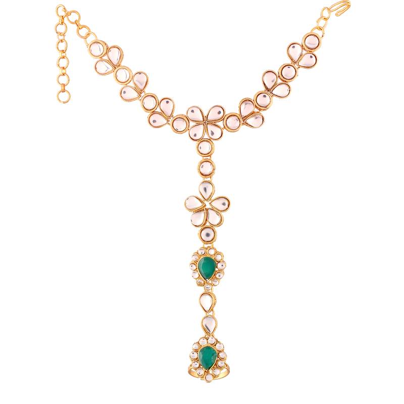 Traditional Kundan Haath Phool/Panja/Adjustable Bracelet with Ring for Women