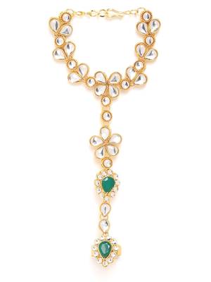 Traditional Kundan Haath Phool/Panja/Adjustable Bracelet with Ring for Women 4