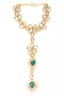 Traditional Kundan Haath Phool/Panja/Adjustable Bracelet with Ring for Women