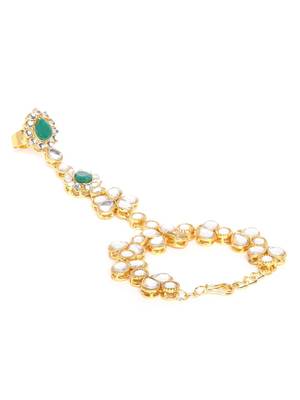 Traditional Kundan Haath Phool/Panja/Adjustable Bracelet with Ring for Women 5