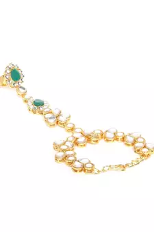 Traditional Kundan Haath Phool/Panja/Adjustable Bracelet with Ring for Women