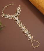 Traditional Embellish With Kundan & Pearl Adjustable Haath Phool/Panja Bracelet for Women