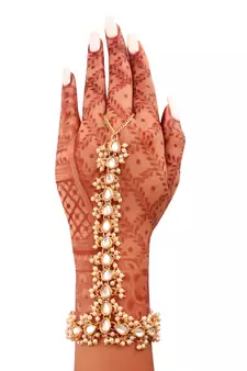 Traditional Embellish With Kundan & Pearl Adjustable Haath Phool/Panja Bracelet for Women