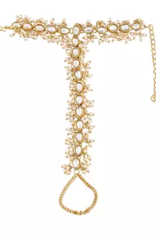 Traditional Embellish With Kundan & Pearl Adjustable Haath Phool/Panja Bracelet for Women