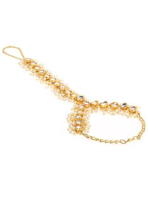 Traditional Embellish With Kundan & Pearl Adjustable Haath Phool/Panja Bracelet for Women 5