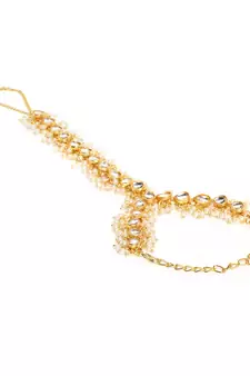 Traditional Embellish With Kundan & Pearl Adjustable Haath Phool/Panja Bracelet for Women