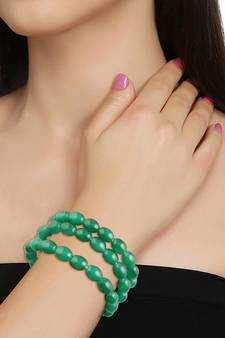 Traditional Handcrafted 3 Layer Emerald Beaded Bracelet For Women & Girls