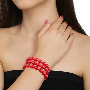 Intricately Handcrafted 3 Layer Ruby Beaded Bracelet For Women & Girls 1