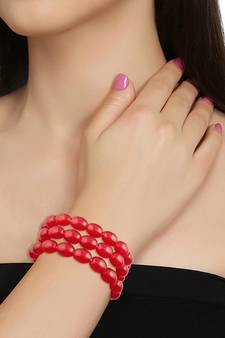 Intricately Handcrafted 3 Layer Ruby Beaded Bracelet For Women & Girls