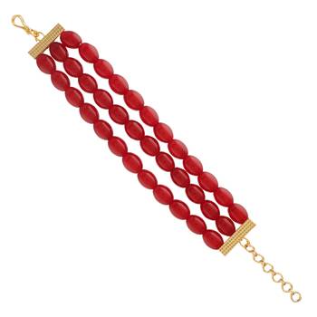Intricately Handcrafted 3 Layer Ruby Beaded Bracelet For Women & Girls 2