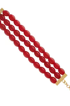 Intricately Handcrafted 3 Layer Ruby Beaded Bracelet For Women & Girls
