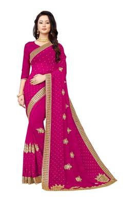 Wine Embroidery Georgette Saree With Blouse 1