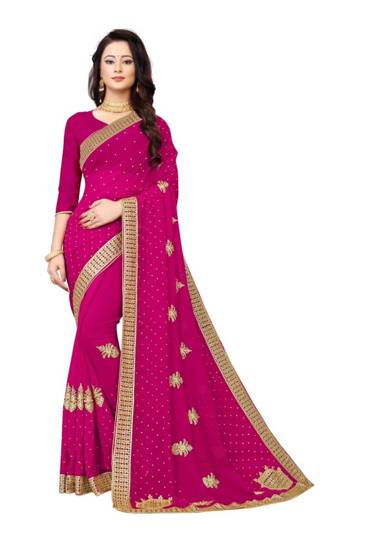 Wine Embroidery Georgette Saree With Blouse
