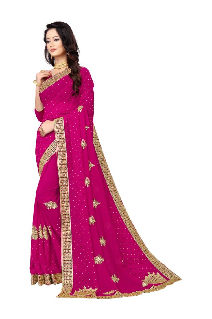 Wine Embroidery Georgette Saree With Blouse
