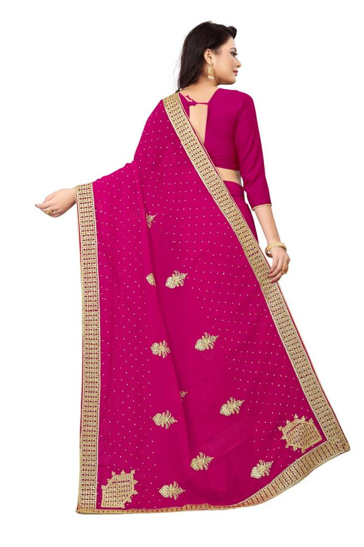 Wine Embroidery Georgette Saree With Blouse