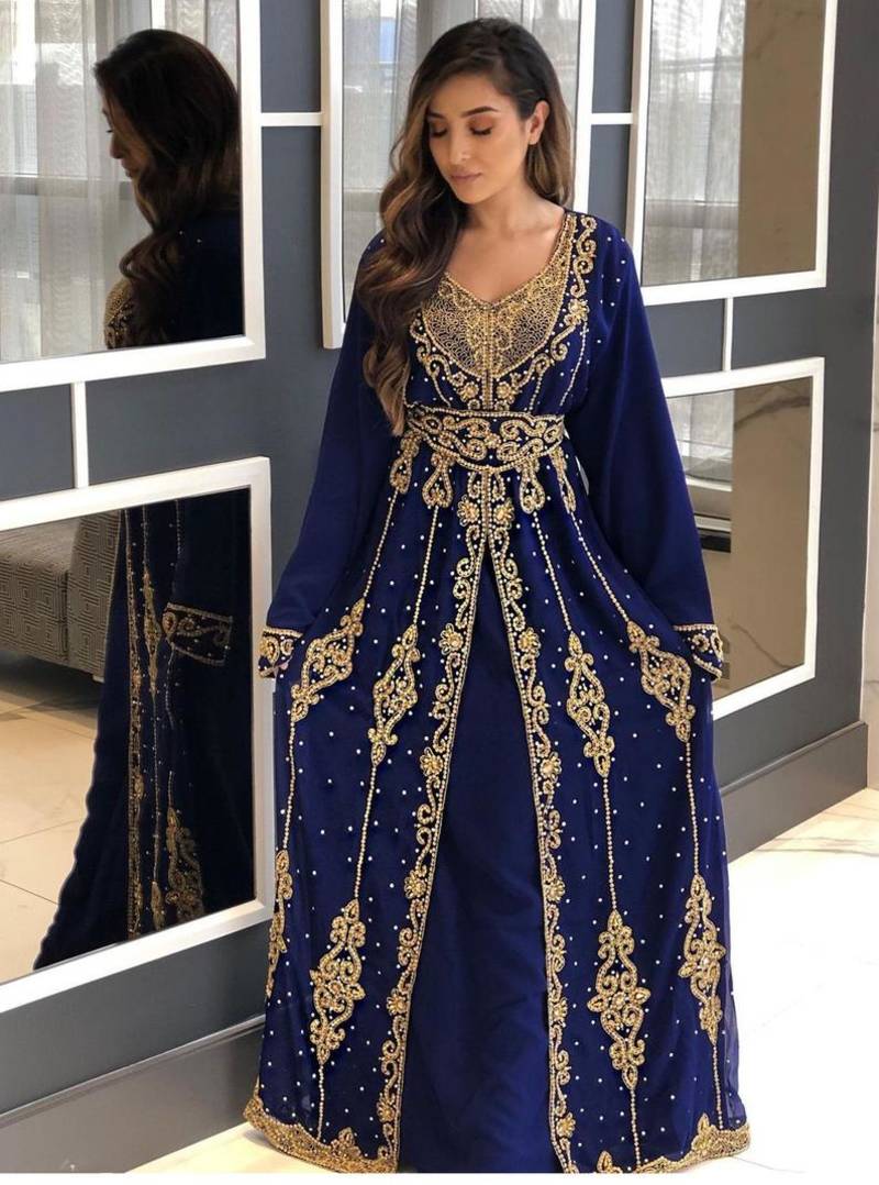 Sale Moroccan Kaftan Abaya Maxi Hand Zari Islamic Floor Length Dress