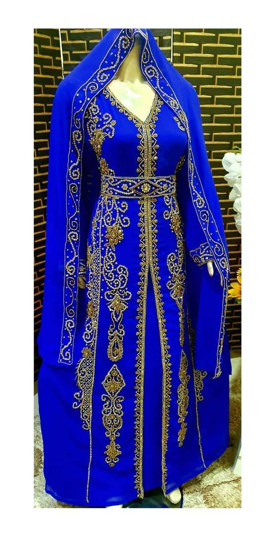Moroccan Kaftan Abaya Maxi Hand Zari Islamic Floor Length Dress