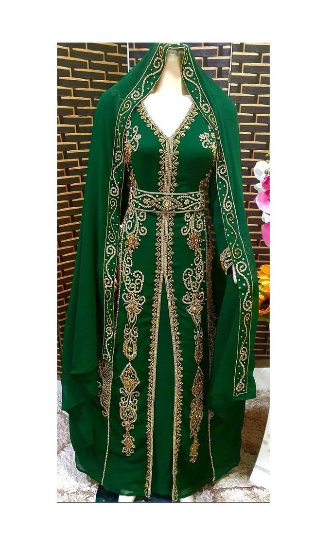 Moroccan Kaftan Abaya Maxi Hand Zari Islamic Floor Length Dress