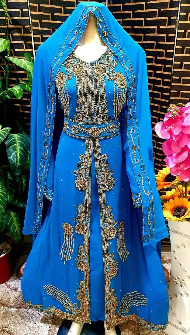 Moroccan Kaftan Abaya Maxi Hand Zari Islamic Floor Length Dress