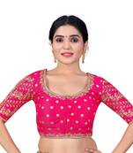 Womens Pink Silk Embroidered Work  Wedding Wear  Readymade Saree Blouse