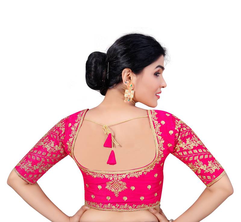 Womens Pink Silk Embroidered Work  Wedding Wear  Readymade Saree Blouse