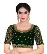Womens Cotton Silk Green Color Embroidered Work Readymade  Saree Blouse