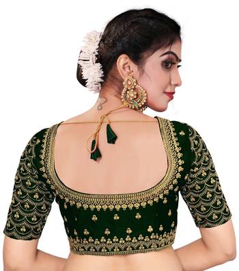 Womens Cotton Silk Green Color Embroidered Work Readymade  Saree Blouse 2