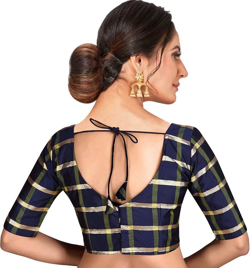 Navylue Color taffeta Checks Readymade Saree Blouse