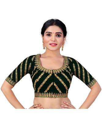 Women's Satin Silk Green Color Embroidered Work Satin Silk Readymade Saree Blouse 1