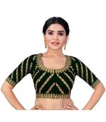 Women's Satin Silk Green Color Embroidered Work Satin Silk Readymade Saree Blouse