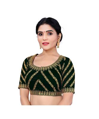 Women's Satin Silk Green Color Embroidered Work Satin Silk Readymade Saree Blouse 2