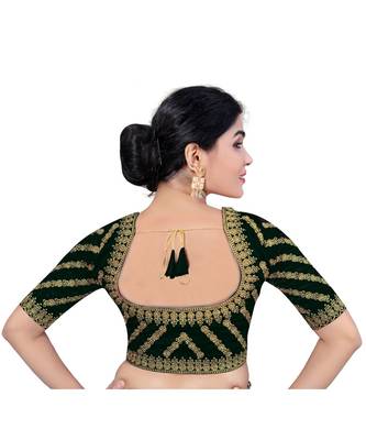 Women's Satin Silk Green Color Embroidered Work Satin Silk Readymade Saree Blouse 3