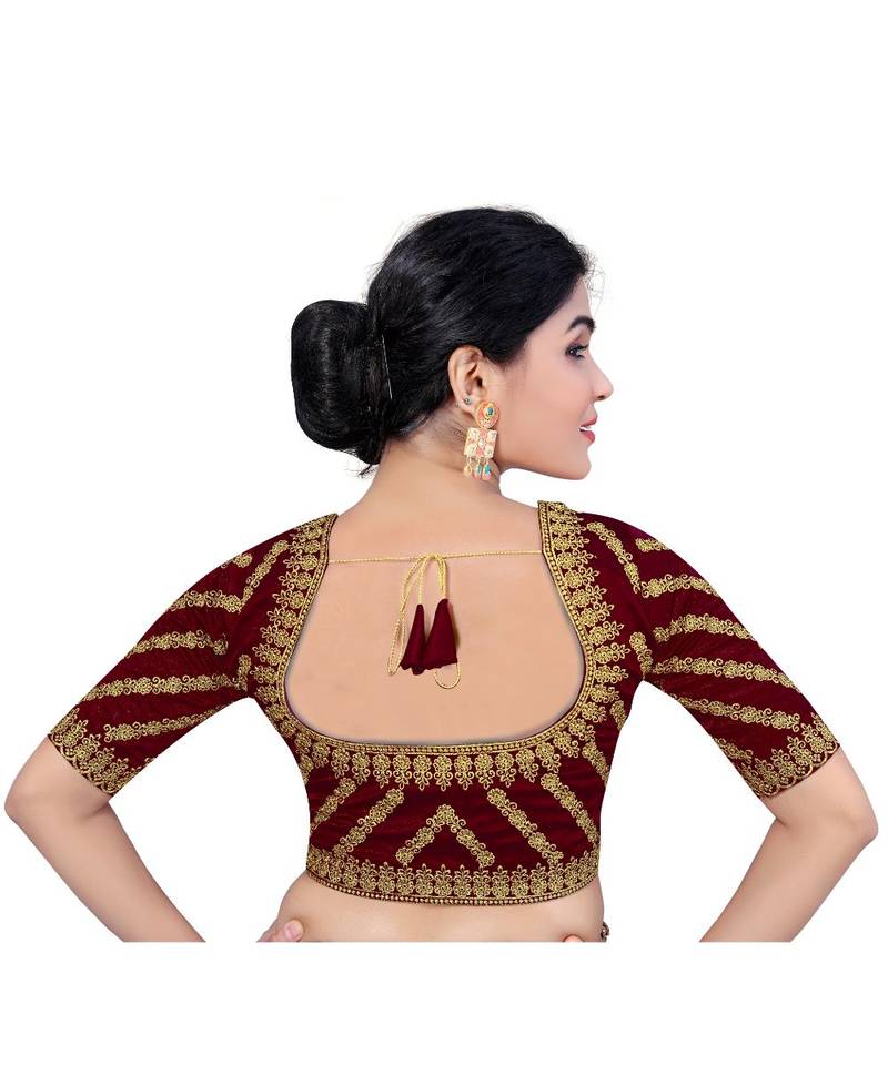 Women's Satin Silk Maroon Color Embroidered Work Satin Silk Readymade Saree Blouse