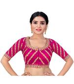 Women's Satin Silk Pink Color Embroidered Work Satin Silk Readymade Saree Blouse
