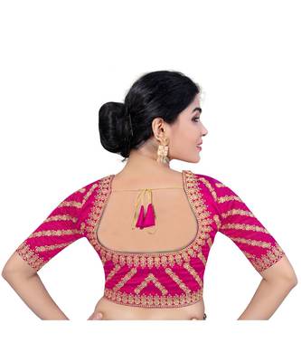 Women's Satin Silk Pink Color Embroidered Work Satin Silk Readymade Saree Blouse 3