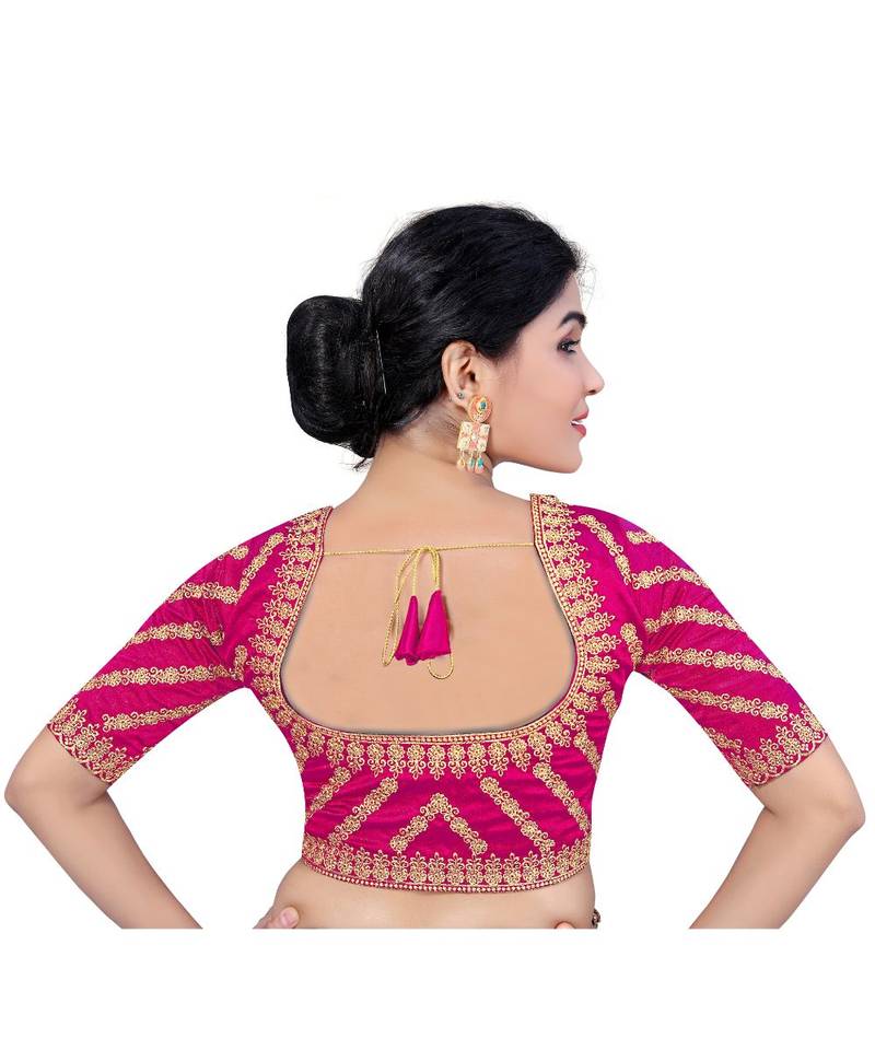 Women's Satin Silk Pink Color Embroidered Work Satin Silk Readymade Saree Blouse