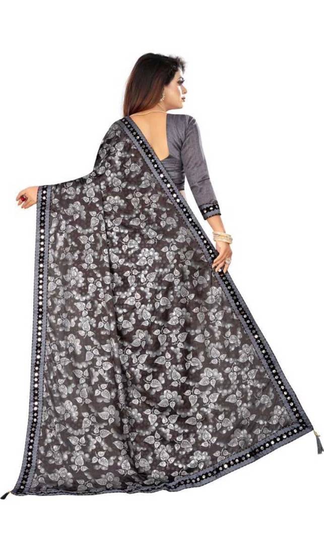 Grey Printed Lycra Based Ruffle Saree - Manmohak - 3525230