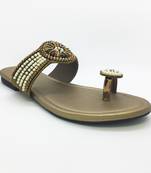 gold synthetic sandals flats women footwear