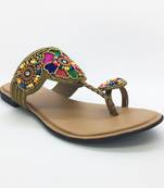 beige synthetic sandals flats women footwear