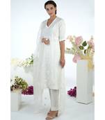 White 3D Floral Hand Embroidered Dupatta with Kurta Set