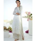 White 3D Floral Hand Embroidered Kurta with slit wide pants