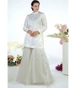 White  3D Floral Hand Embroidered Short Kurta and Gharara Set