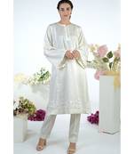 White  3D Floral Hand Embroidered Flared Kurta Set