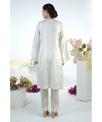 White  3D Floral Hand Embroidered Flared Kurta Set 2