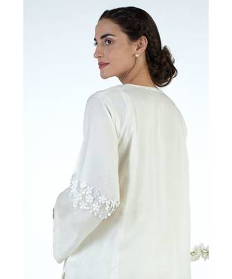 White  3D Floral Hand Embroidered Flared Kurta Set 4