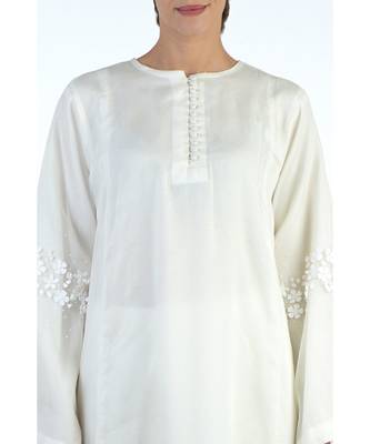 White  3D Floral Hand Embroidered Flared Kurta Set 5