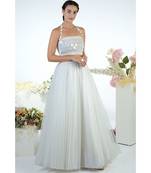 White Tulle Ruched 3D Floral Hand Embroidered Top With Skirt