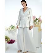 White Kimono 3D Floral Hand Embroidered Jacket Set