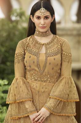 Gold embroidered net salwar 3