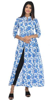 Blue Saganeri Hand Block Print Pure Cotton Kurti  1